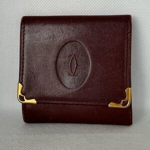 Cartier Leather Coin Wallet Card Case 24k Gold Plated